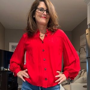 Red silk blouse